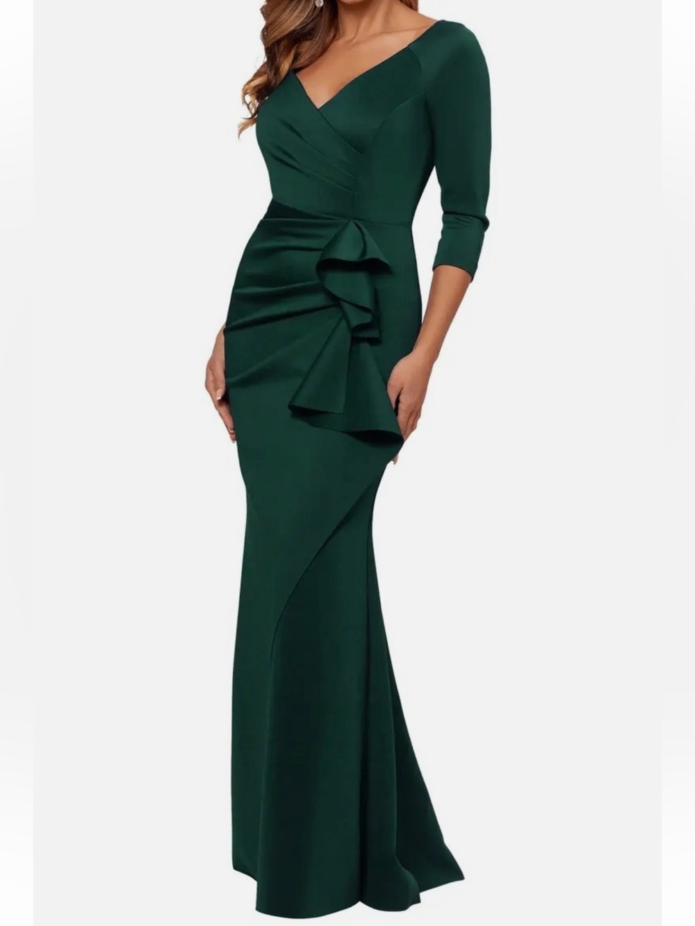 Xscape Green V-Neck Evening Gown